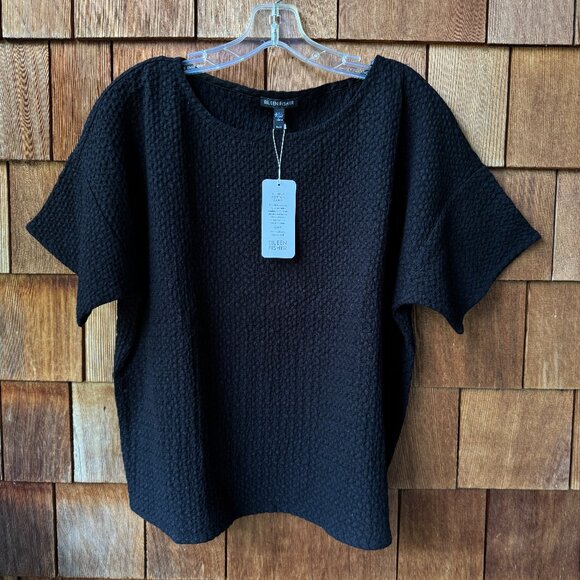 NWT Eileen Fisher Black Textured Stretch Knit Short Sleeve Top in Women's Medium - Picture 1 of 9